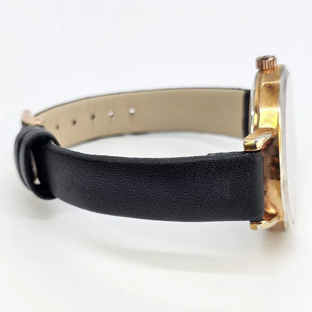 Rebirth Women's‎ Watch 41MM Gold Dial Black Leather Bands New Battery